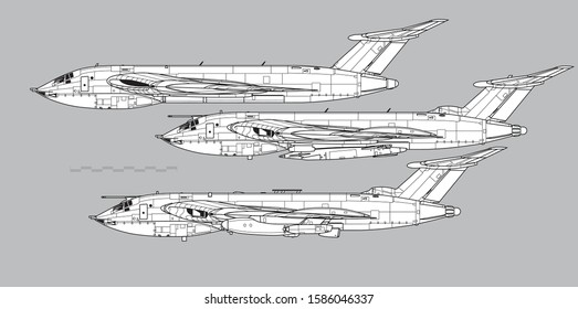 Handley Page Victor. V-bomber. British strategic bomber. Vector drawing of vintage jet military aircraft. Side view. Image for illustration.