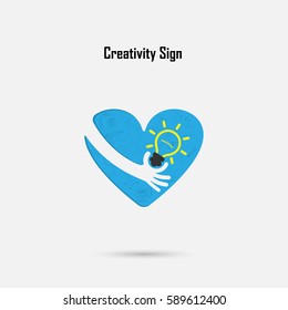 Hand,light bulb & heart  logo vector design.Brain,learning,knowledge & creativity idea concept. Design for poster,flyer,cover,brochure,business idea & industrial education concept.Vector illustration