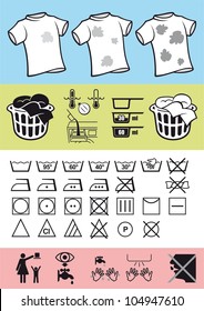 Handling and care of clothing. Picture symbols on clothing to help correct use of clothes and take care of it. Rules for washing and cleaning help.