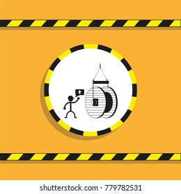 Handling high-voltage cable crane. Vector illustration.