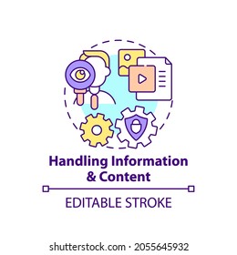 Handling information and content concept icon. Social media. Data on internet. Digital literacy and inclusion idea thin line illustration. Vector isolated outline RGB color drawing. Editable stroke