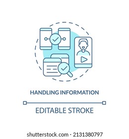 Handling Information Turquoise Concept Icon. Search And Share Content. Digital Skills Abstract Idea Thin Line Illustration. Isolated Outline Drawing. Editable Stroke. Arial, Myriad Pro-Bold Fonts Used