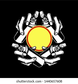 handling spray paint.vector hand drawing,Shirt designs, biker, disk jockey, gentleman, barber and many others.isolated and easy to edit. Vector Illustration - Vector