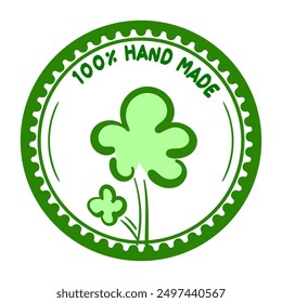Handmade 100 percent Original Vector Web Seal, emblem sticker. Green logo for ecology food or object