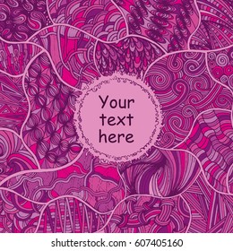 Handmade Abstract Heart frame in Zen-doodle style coloring page for creative Post Card, vector illustration