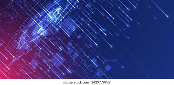 Handmade abstract technology concept. Circuit board, high computer color background. Vector illustration with space for content, web - template, business tech presentation.