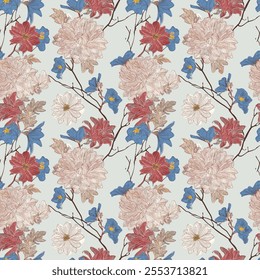Handmade Abstract textile patterns with seamless flowers Setting, perfect for wall art, stylish fashion prints, and versatile wrapping paper.
