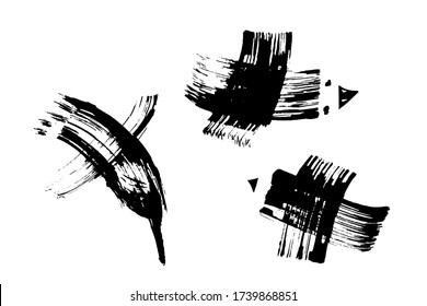 Handmade abstract texture background from brush strokes. Black Brushstroke Birds