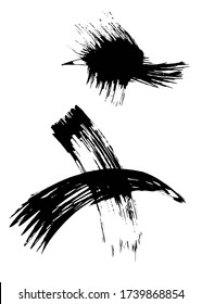 Handmade abstract texture background from brush strokes. Black Brushstroke Birds