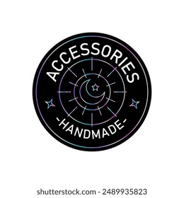 Handmade accessories logo. Graphic element for company brand, packaging, product. Outline symbol. Abstract sign with holographic effect.