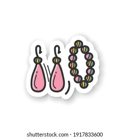 Handmade accessories sticker. Love to create unique and personal earrings and necklace. Special accessories. Aesthetic handmade badge for designs. Craft hobby vector emblem