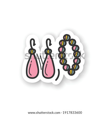 Handmade accessories sticker. Love to create unique and personal earrings and necklace. Special accessories. Aesthetic handmade badge for designs. Craft hobby vector emblem