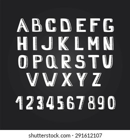 Handmade alphabet and numbers. Vector alphabet. Hand drawn letters. ABC for your design. 