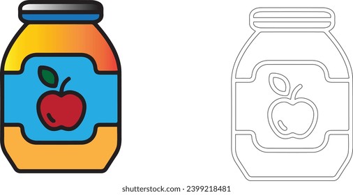 Handmade Apple jam line icon. Glass jar of natural jelly. Fruit juice . Organic food for breakfast. Vector 