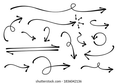 Handmade arrows doodle. Hand drawn sketch symbols set direction mark on a white background. vector illustration graphic design elements
