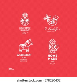 Handmade art and craft logotypes collection. Simple logo set. Vector illustration