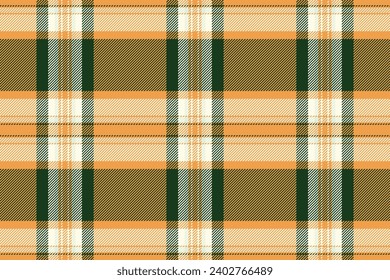 Comprobación de tela de fondo hecha a mano, manta textil tartán regular. Verificar el patrón vectorial de textura transparente en color naranja y oscuro.