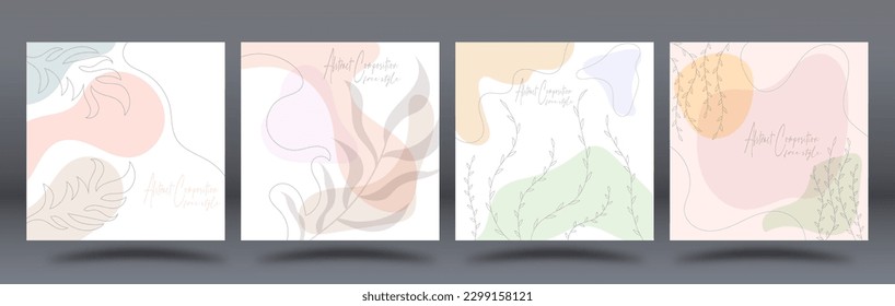 Handmade background layout with arbitrary shapes, plant elements and wavy lines. Modern, abstract design for social networks, websites, stylish interior and creative ideas