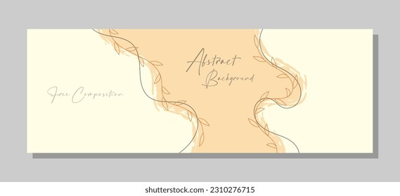 Handmade background layout with arbitrary shapes, plant elements and wavy lines. Modern, abstract design for social networks, websites, stylish interior and creative ideas