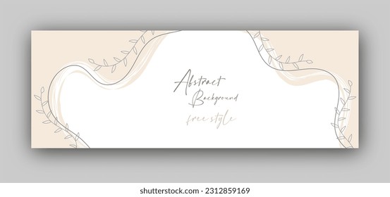 Handmade background layout with arbitrary shapes, plant elements and wavy lines. Modern, abstract design for social networks, websites, stylish interior and creative ideas