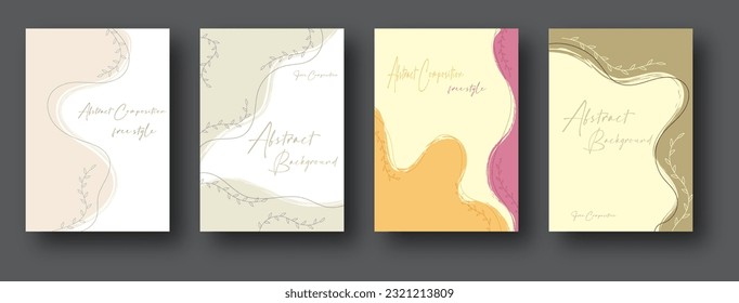 Handmade background layout with arbitrary shapes, plant elements and wavy lines. Modern, abstract design for social networks, websites, stylish interior and creative ideas