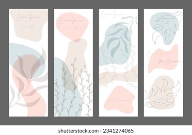 Handmade background layout with arbitrary shapes, plant elements and wavy lines. Modern, abstract design for social networks, websites, stylish interior and creative ideas