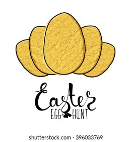 Handmade background with yellow eggs, and wishing happy Easter. Egg Hunt. Vector illustration