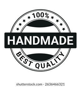 Handmade badge design with 100% best quality label in monochrome style, symbolizing craft and authenticity	
