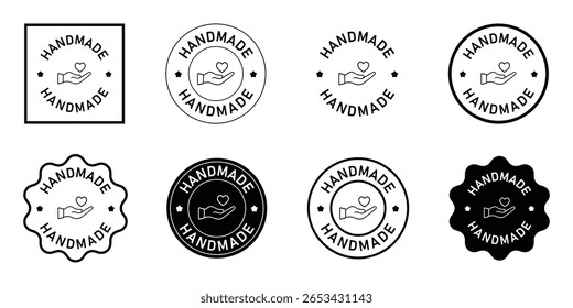 Selo artesanal Conjunto de ícones Etiqueta de artesanato Mão com coração logotipo DIY selo do produto símbolo do vetor