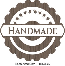 Handmade badge with wood background