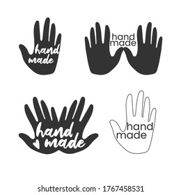 Handmade. Badges, labels and logo elements, retro symbols for handcrafted shop, hand made product, package. Vector emblem illustration