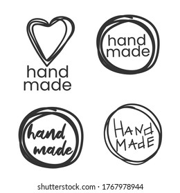 Handmade. Badges, labels and logo elements, retro symbols for handcrafted shop, hand made product, package. Vector emblem illustration - Shutterstock ID 1767978944