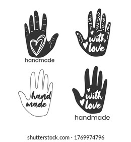 Handmade. Badges, labels and logo elements, retro symbols for handcrafted shop, hand made product, package. Vector emblem illustration