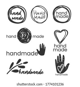 Handmade. Badges, labels and logo elements, retro symbols for handcrafted shop, hand made product, package. Vector emblem illustration