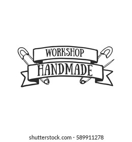 Handmade badges, labels and logo elements, retro symbols for local sewing shop, knit club, handmade artist or knitwear company. Template logo. Vector. 