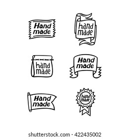Insignios hechos a mano. Vectorial vintage con letras en una cinta, bandera, placa, etiqueta en estilo hipster y retro. Perfecto para el logotipo de taller hecho a mano
