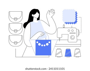 Handmade bags isolated cartoon vector illustrations. Smiling woman with handcraft bag, accessories made from recycled materials, small business, fashion industry, upcycling idea vector cartoon.