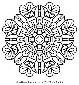 handmade beautiful mandala design with clean lines for coloring book, tattoo and henna design , mandala design for adults and kids coloring book
