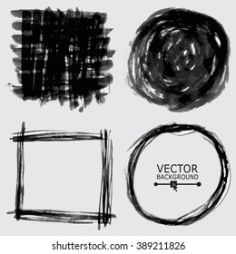 Handmade Black Ink Background. Square, Circle Painted by Brush. Vector illustration