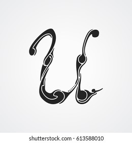 Handmade black letter symbol A. Abstract capital letters with swirl. Vector ABC illustrations.