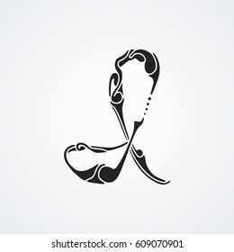 Handmade black letter symbol I. Abstract capital letters with swirl. Vector ABC illustrations.