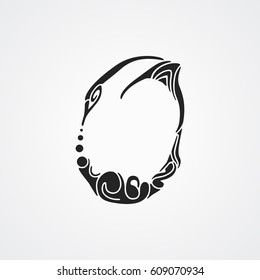 Handmade black letter symbol O. Abstract capital letters with swirl. Vector ABC illustrations.