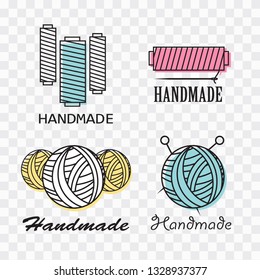 Handmade black thin line icons on white background. Handmade workshop logo set eps10
