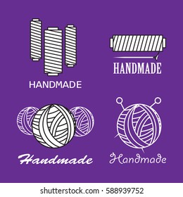 Handmade black thin line icons. Handmade workshop logo set