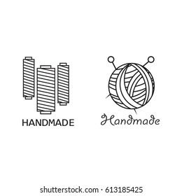 Handmade black thin line icons. Workshop logo set