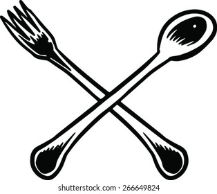handmade Black and white Fork and Spoon Illustration