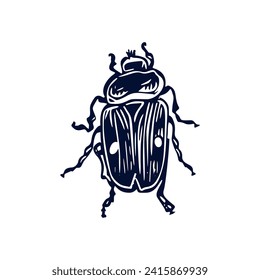 Handmade blockprint bug vector motif clipart in folkart scandi style. Simple monochrome linocut insect shapes with naive rural lineart.