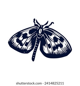 Handmade blockprint butterfly vector motif clipart in folkart scandi style. Simple monochrome linocut lepidoptera shapes with naive rural lineart.