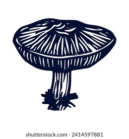 Handmade blockprint mushroom vector motif clipart in folkart scandi style. Simple monochrome linocut fungi shapes with naive rural lineart.