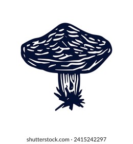 Handmade blockprint mushroom vector motif clipart in folkart scandi style. Simple monochrome linocut fungi shapes with naive rural lineart.